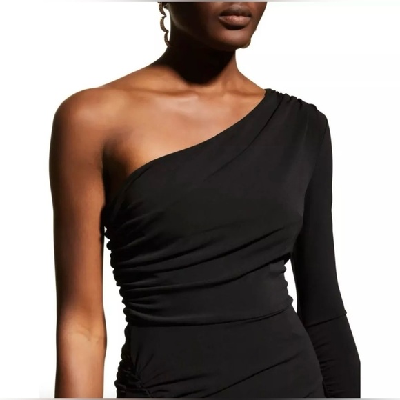 Cinq a Sept Alora Dress - One Shoulder Ruched Mini - Black - Size 8 - Picture 4 of 15